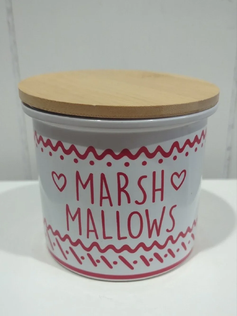 Marshmallows Ceramic Storage Jar with Bamboo Lid - White and Red